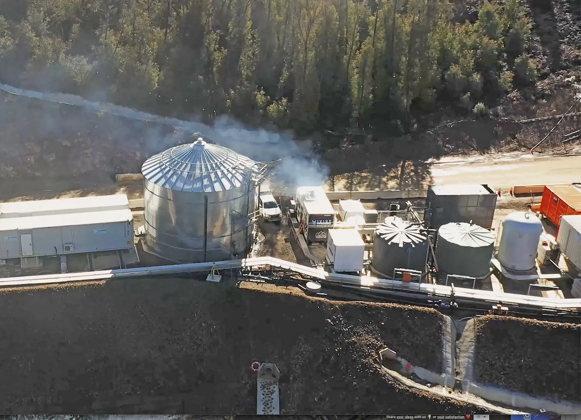 Hydro power module installed beside a water storage with pipework and control buildings