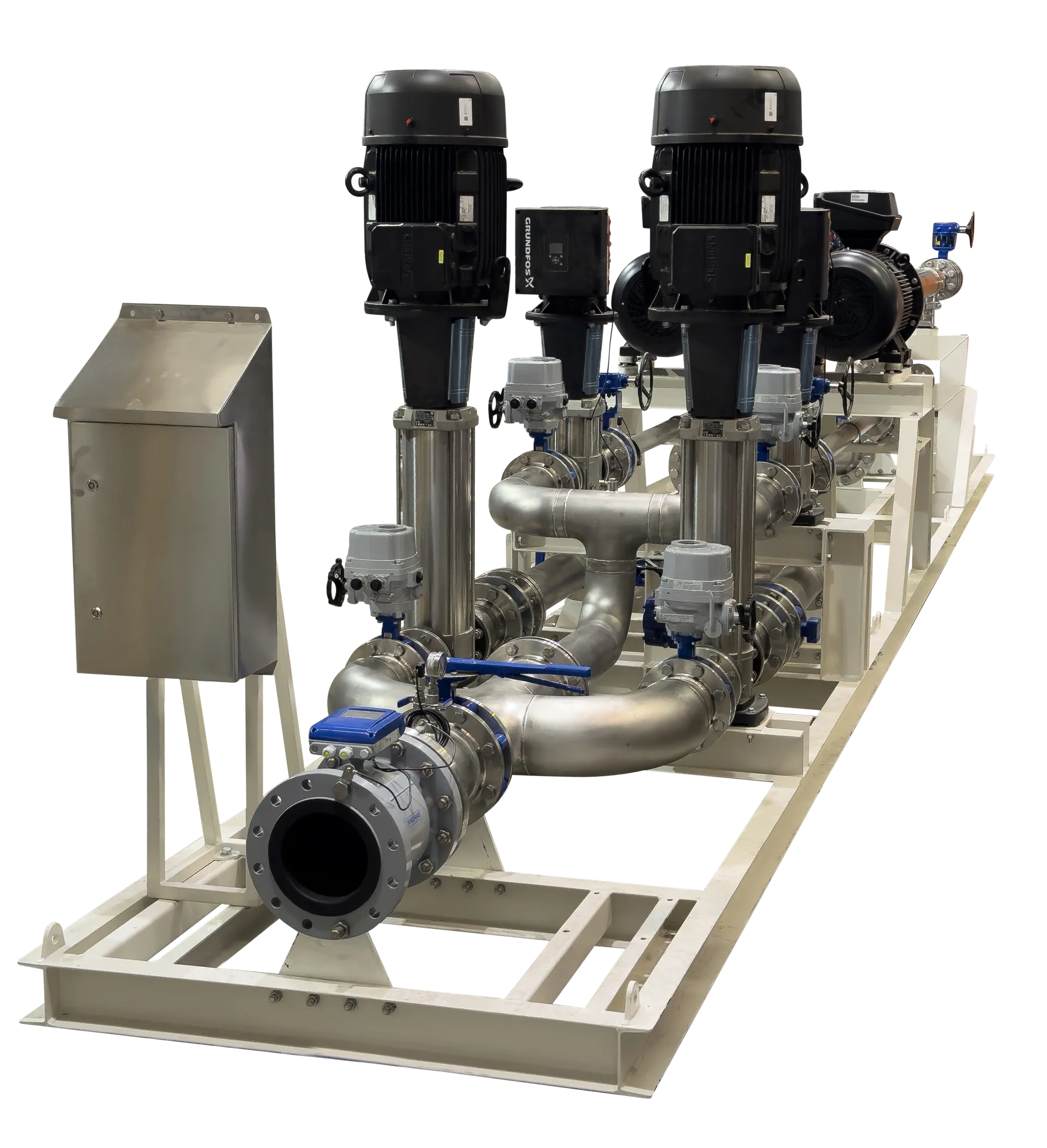 High-pressure booster pump skid with control panel