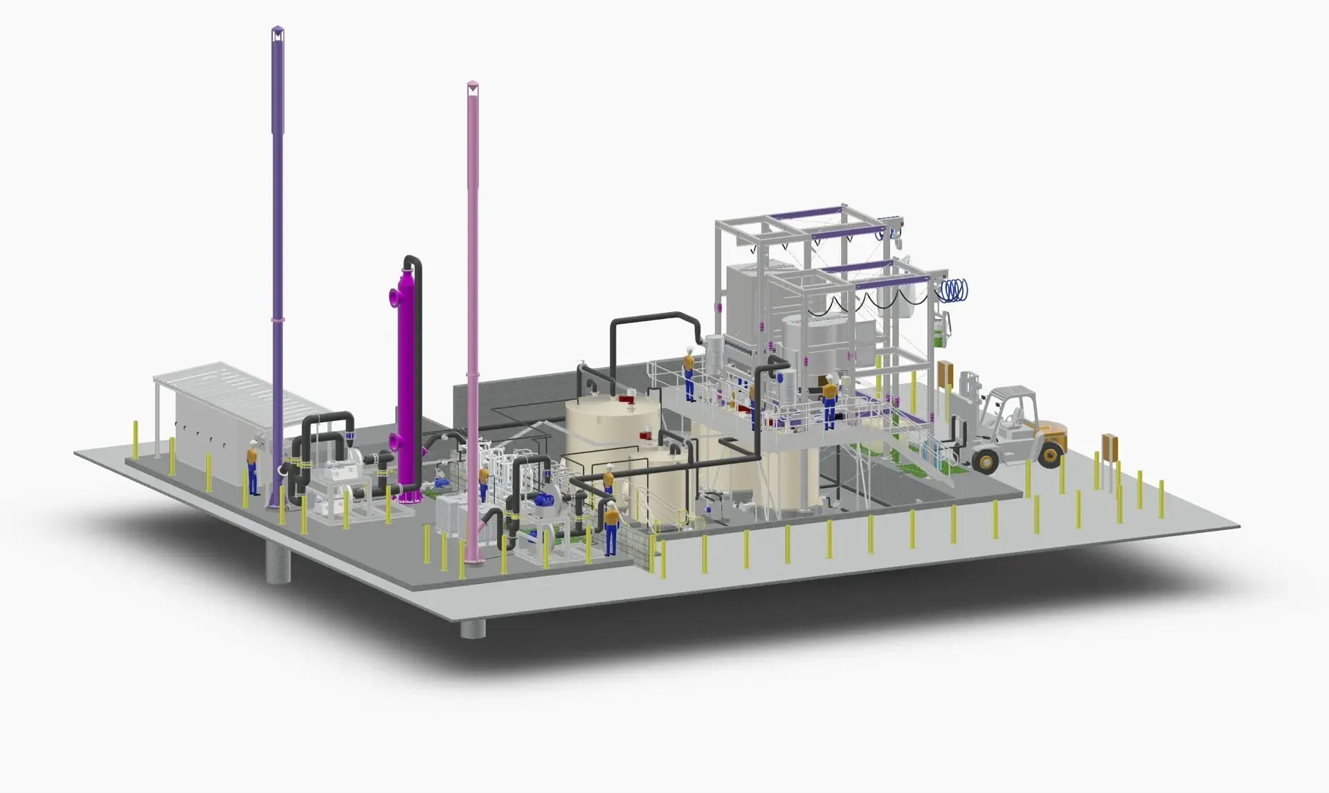 Three-dimensional model of a skid-mounted reagent and flocculant dosing plant